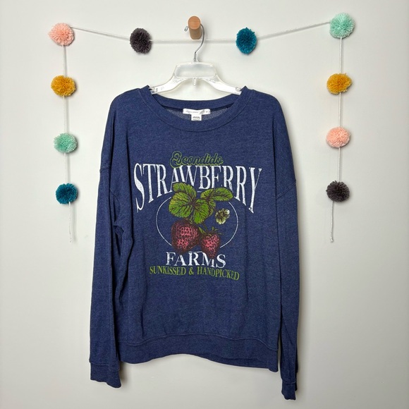 Altar’d State Navy Strawberry Farms Graphic Sweatshirt - Picture 2 of 6